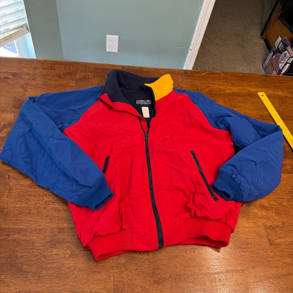 Vintage Lands’ End Squall Jacket 90s Colorblock Red Blue Yellow Lined USA medium